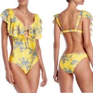 Sam Edelman Yellow Flora Monokini size Large, NWT!